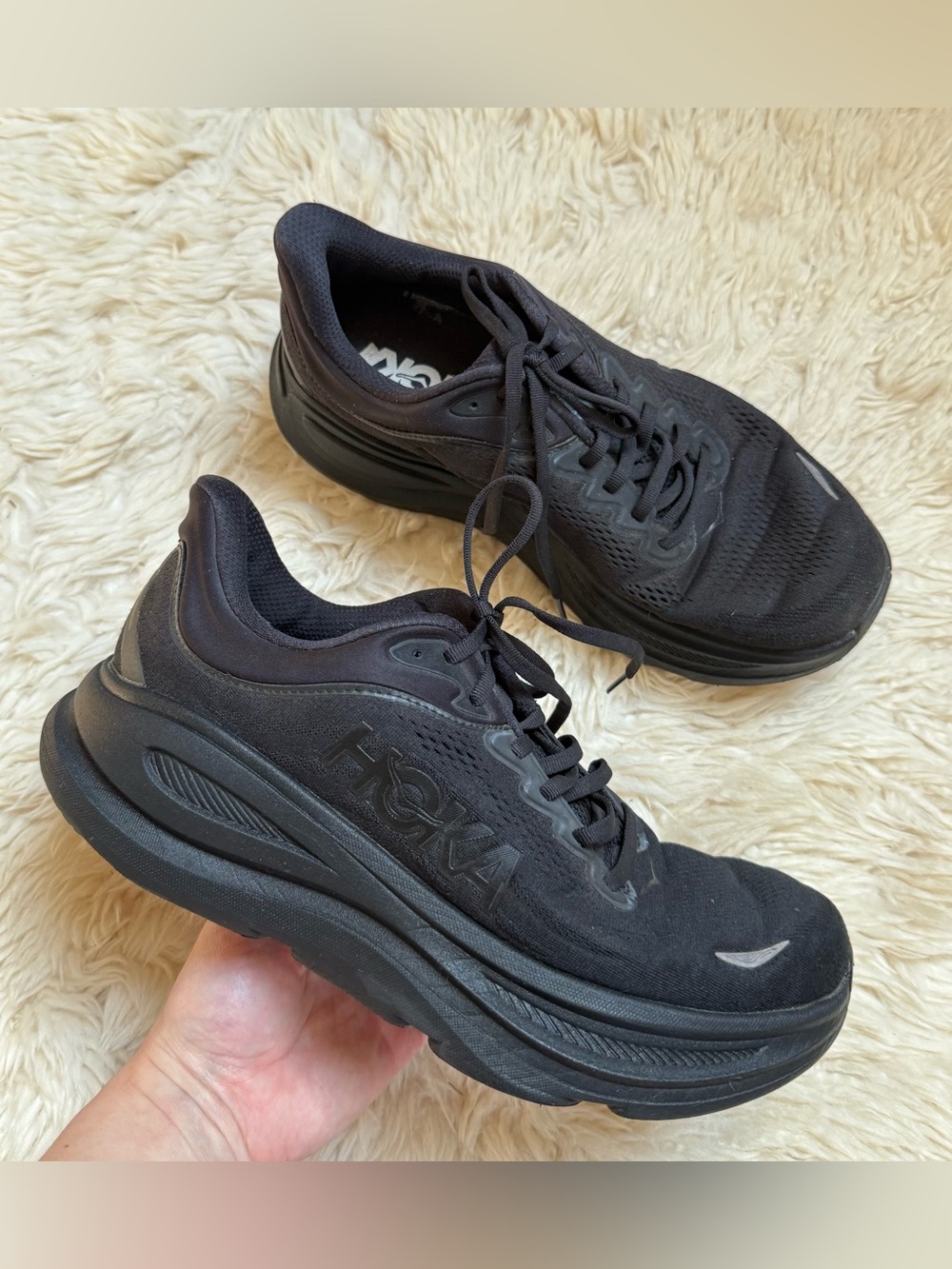 Hoka Men’s Bondi 9 Wide - Black/Black - Size 10 2E